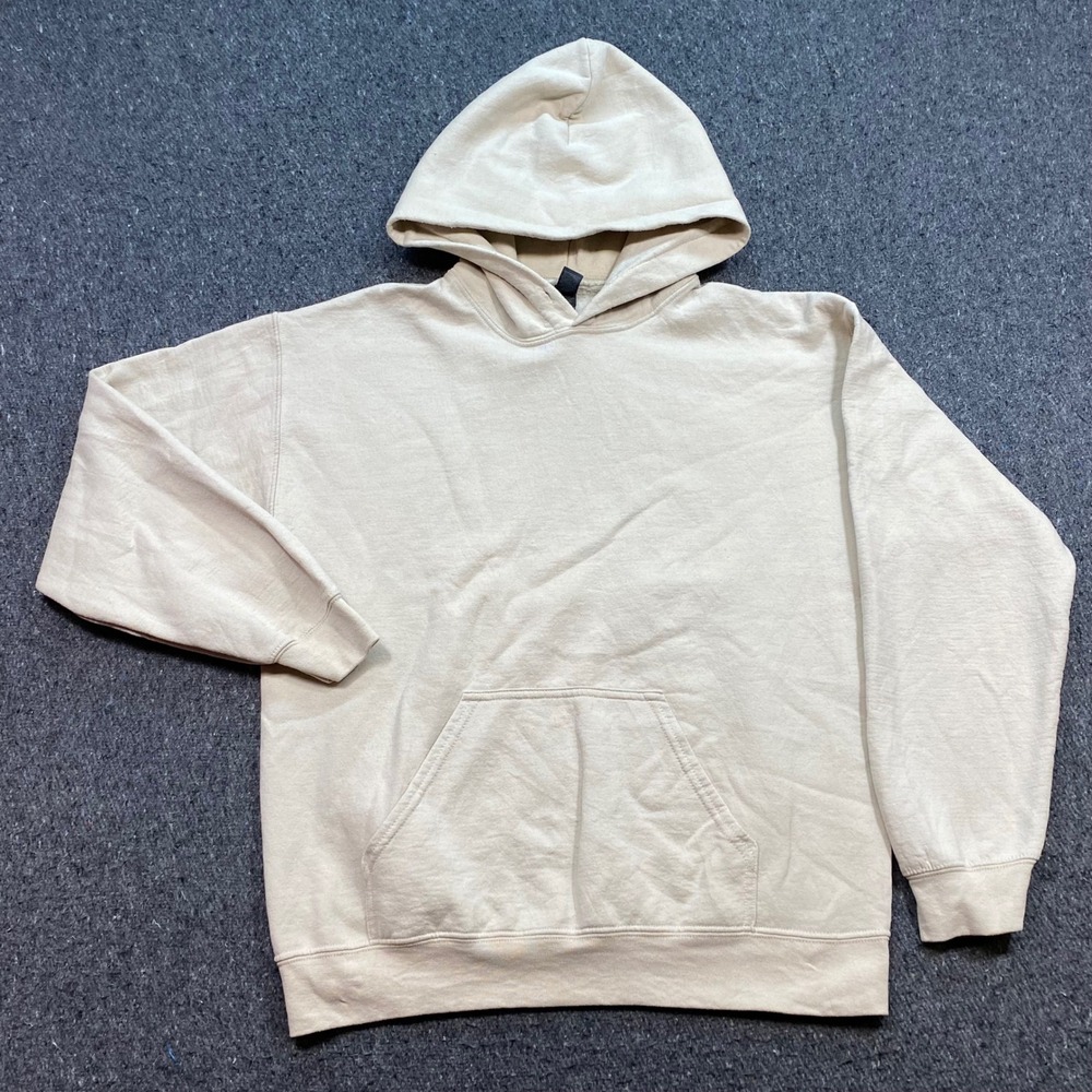 Gildan Hoodie Sz M Mens Beige Streetwear Airbrush Graffiti FB Graphic Pullover